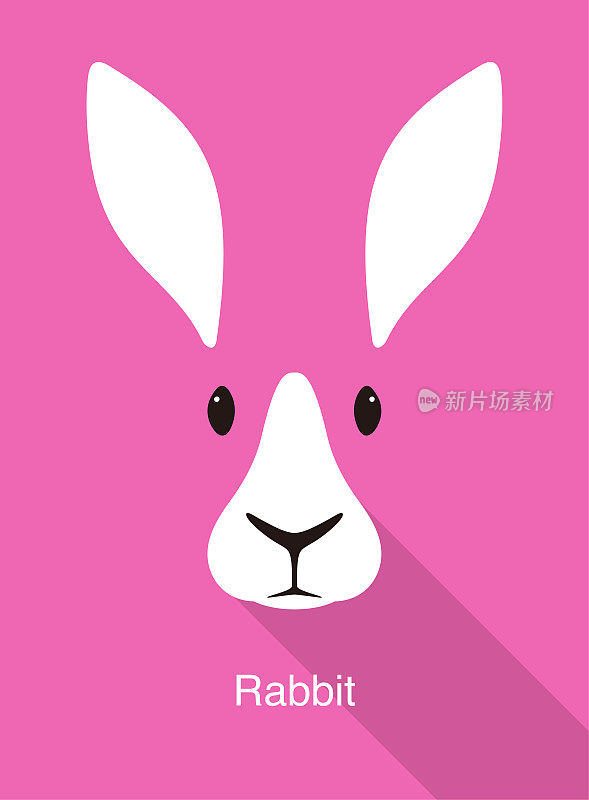 rabbit cartoon face, flat animal face icon vector